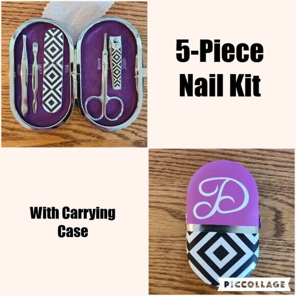 Women's Teen's Manicure Nail Care Kit 5-Piece With Padded Case Purple Black New - Picture 1 of 10